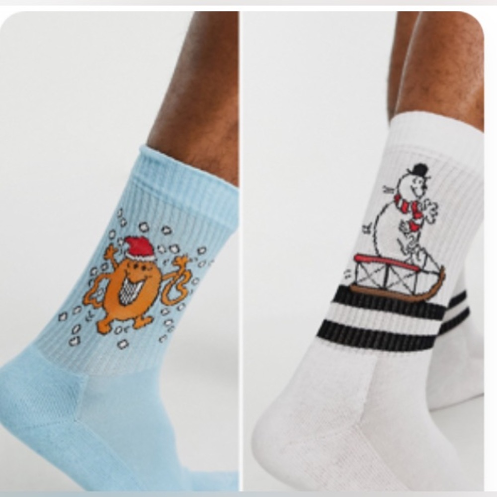 NEW-ASOS 2-pack Christmas Blue and White Fun Character Mens Socks